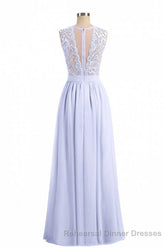 Lavender Lace Crew Neck A-Line Bridesmaid Dress